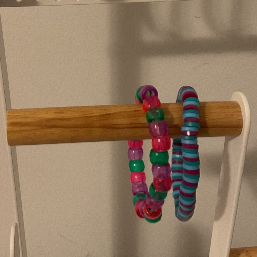 Colorful Bead Stretch Bracelets - Pink, Green & Blue